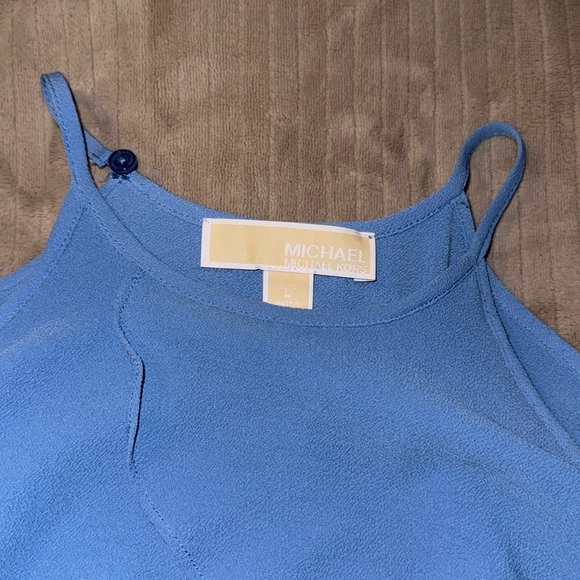 Michael Kors Blue Long Sleeve Ruffle Blouse Cold Shoulder - Picture 4 of 6